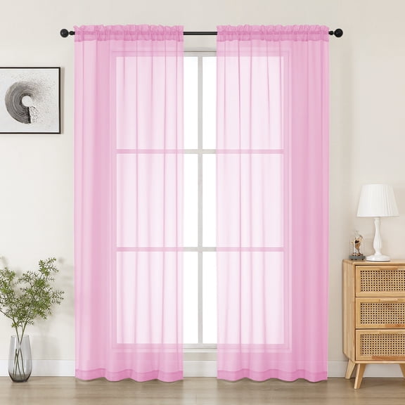 MKHILL 78 Inch Long Pink Sheer Curtains 2 Panels Set, Light Filtering Privacy for Living Room/Bedroom, Semi Transparent Voile Rod Pocket Window Treatment, Each 42" W x 78" L