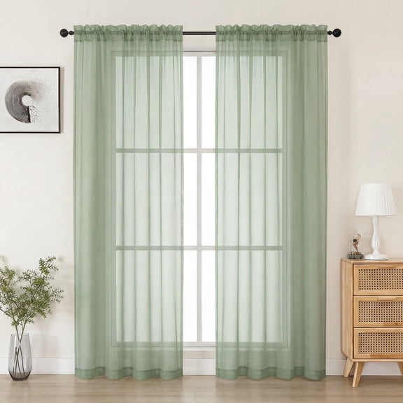 MKHILL 78 Inch Long Sage Green Sheer Curtains 2 Panels Set, Light Filtering Privacy for Living Room/Bedroom, Semi Transparent Voile Rod Pocket Window Treatment, Each 42" W x 78" L