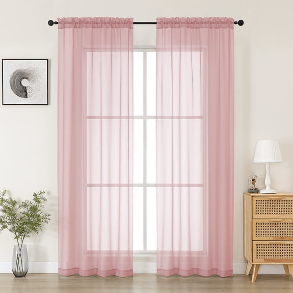 MKHILL 42x84 Blush Sheer Curtains 2 Panels Set, 84 Inch Long Light Filtering Voile Drapes for Living Room Bedroom, Rod Pocket Semi Sheer Window Panels, Each 42"Wx84"L