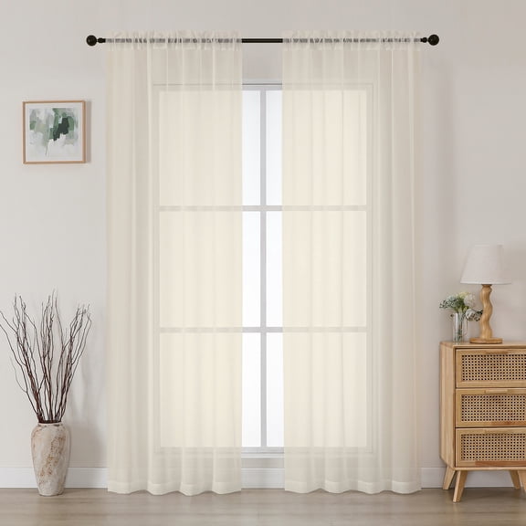 MKHILL 42x84 Cream Sheer Curtains 2 Panels Set, 84 Inch Long Light Filtering Voile Drapes for Living Room Bedroom, Rod Pocket Semi Sheer Window Panels, Each 42"Wx84"L