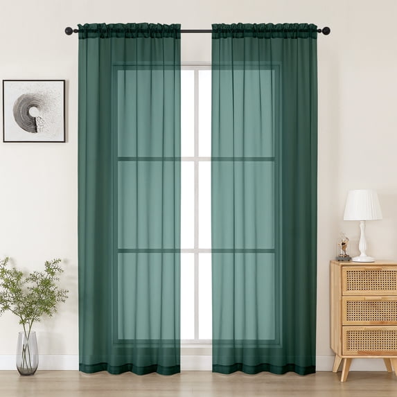 MKHILL 42x84 Hunter Green Sheer Curtains 2 Panels Set, 84 Inch Long Light Filtering Voile Drapes for Living Room Bedroom, Rod Pocket Semi Sheer Window Panels, Each 42"Wx84"L