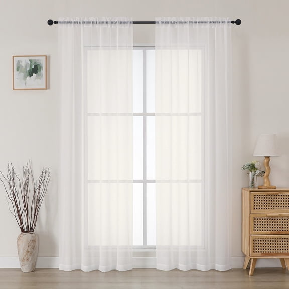MKHILL 42x84 Ivory Sheer Curtains 2 Panels Set, 84 Inch Long Light Filtering Voile Drapes for Living Room Bedroom, Rod Pocket Semi Sheer Window Panels, Each 42"Wx84"L