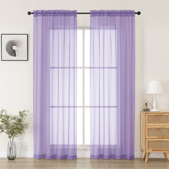 MKHILL 42x84 Lavender Sheer Curtains 2 Panels Set, 84 Inch Long Light Filtering Voile Drapes for Living Room Bedroom, Rod Pocket Semi Sheer Window Panels, Each 42"Wx84"L
