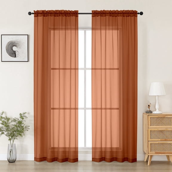 MKHILL 42x84 Orange Sheer Curtains 2 Panels Set, 84 Inch Long Light Filtering Voile Drapes for Living Room Bedroom, Rod Pocket Semi Sheer Window Panels, Each 42"Wx84"L