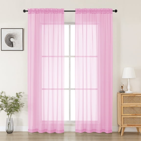 MKHILL 42x84 Pink Sheer Curtains 2 Panels Set, 84 Inch Long Light Filtering Voile Drapes for Living Room Bedroom, Rod Pocket Semi Sheer Window Panels, Each 42"Wx84"L