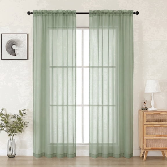 MKHILL 42x84 Sage Green Sheer Curtains 2 Panels Set, 84 Inch Long Light Filtering Voile Drapes for Living Room Bedroom, Rod Pocket Semi Sheer Window Panels, Each 42"Wx84"L