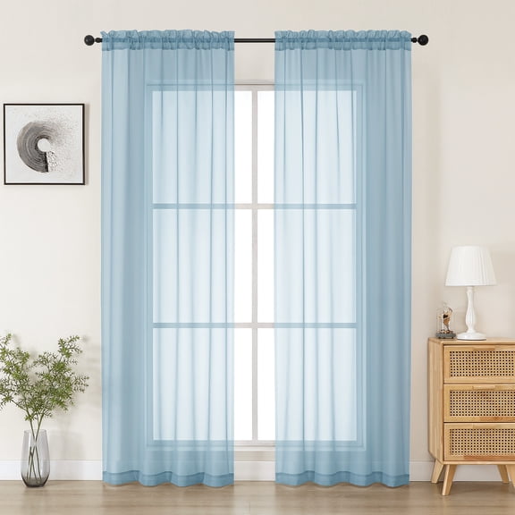 MKHILL 42x84 Sky Blue Sheer Curtains 2 Panels Set, 84 Inch Long Light Filtering Voile Drapes for Living Room Bedroom, Rod Pocket Semi Sheer Window Panels, Each 42"Wx84"L