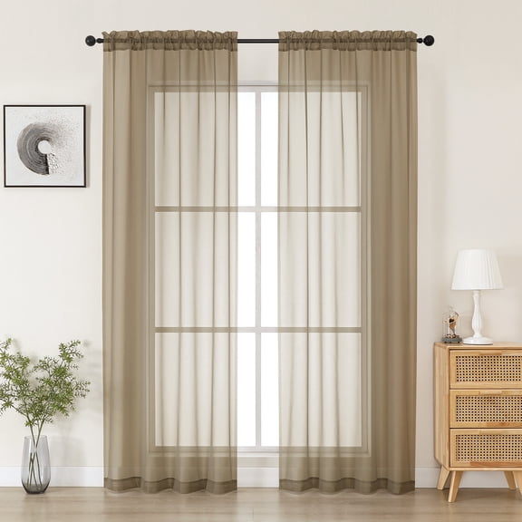 MKHILL 42x84 Taupe Sheer Curtains 2 Panels Set, 84 Inch Long Light Filtering Voile Drapes for Living Room Bedroom, Rod Pocket Semi Sheer Window Panels, Each 42"Wx84"L