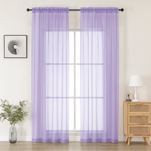 MKHILL 42x90 lavender Sheer Curtains 2 Panels Set, 90 Inch Long Light Filtering Voile Drapes for Living Room Bedroom High Windows, Rod Pocket Window Panels, Each 42" W x 90" L