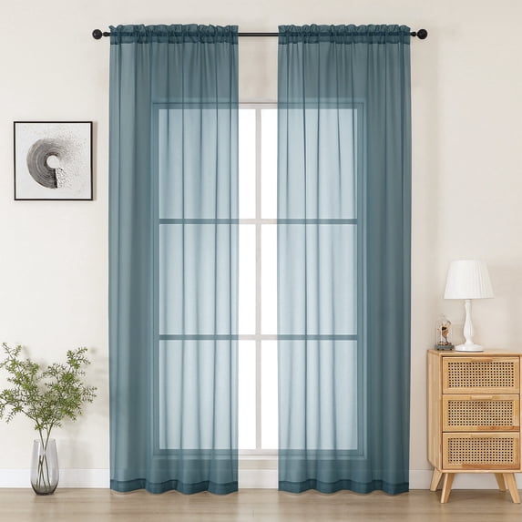 MKHILL Dusty Blue Sheer Curtains 96 Inch Long 2 Panels, Light Filtering Privacy for Living Room/Bedroom, Semi Transparent Voile Rod Pocket Window Treatment, Each 42" W x 96" L
