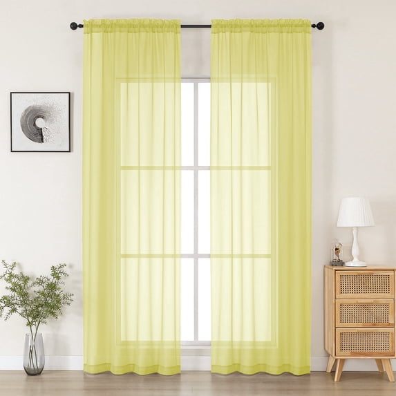 MKHILL Lemon Yellow Sheer Curtains 96 Inch Long 2 Panels, Light Filtering Privacy for Living Room/Bedroom, Semi Transparent Voile Rod Pocket Window Treatment, Each 42" W x 96" L