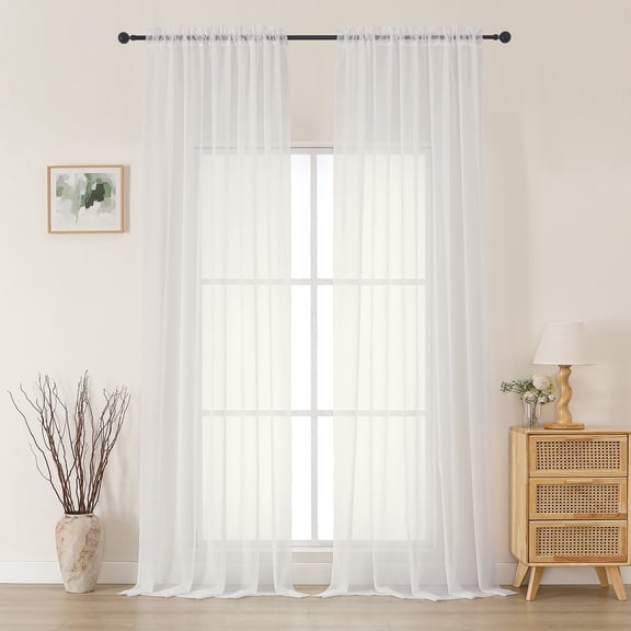 MKHILL Ivory Sheer Curtains 108 Inch Long 2 Pack, 59x108 Extra Wide Voile Drapes for French Door Sliding Patio Door, Rod Pocket Window Panels, Each 59" W x 108" L