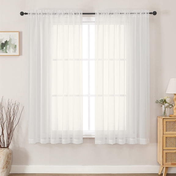 MKHILL 59x63 Extra Wide Ivory Sheer Curtains 2 Panels, 63 Inch Long Light Filtering Voile Drapes for Living Room Bedroom, Rod Pocket Window Panels, Each 59" W x 63" L