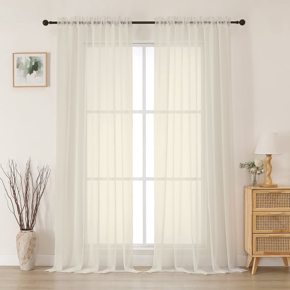 MKHILL 2 Pack Extra Wide Cream Sheer Curtains, 84 Inch Long Solid Voile Drapes for Living Room Dining Room, Rod Pocket Window Panels, Each 59" W x 84" L