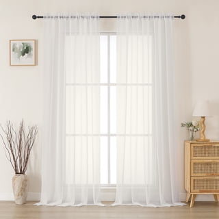 MKHILL 2 Pack Extra Wide Ivory Sheer Curtains, 84 Inch Long Solid Voile Drapes for Living Room Dining Room, Rod Pocket Window Panels, Each 59" W x 84" L