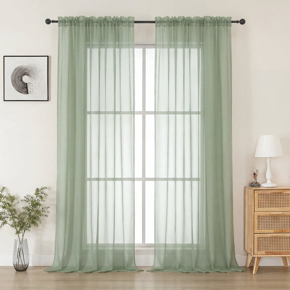 MKHILL 2 Pack Extra Wide Sage Green Sheer Curtains, 84 Inch Long Solid Voile Drapes for Living Room Dining Room, Rod Pocket Window Panels, Each 59" W x 84" L