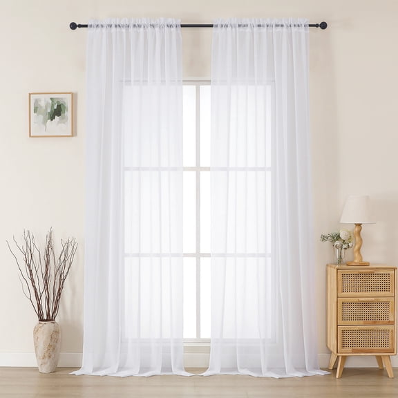 MKHILL White Sheer Curtains 96 Inch Long 2 Pack, 59x96 Extra Wide Voile Drapes for Large Window Living Room, Rod Pocket Window Panels, Each 59" W x 96" L