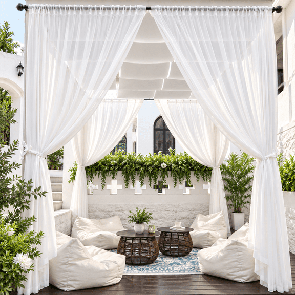 MKHILL White Sheer Curtains 96 Inch Long 2 Pack, 59x96 Extra Wide Voile Drapes for Large Window Living Room, Rod Pocket Window Panels, Each 59" W x 96" L