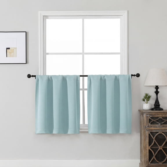 MKHILL Vela Aqua Short Blackout Curtains 24 Inch 2 Panels, Room Darkening Thermal Insulated Rod Pocket Half Window Tier Curtains for Kitchen Sink Bathroom RV Camper, Each 30"W x 24"L