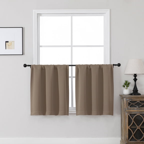 MKHILL Vela Barley Blackout Tier Curtains 24 Inch 2 Panels, Thermal Insulated Room Darkening Rod Pocket Cafe Curtains for Kitchen Sink Bathroom Small Window Camper, Each 30"W x 24"L