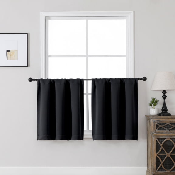 MKHILL Vela Black Blackout Tier Curtains 24 Inch 2 Panels, Thermal Insulated Room Darkening Rod Pocket Cafe Curtains for Kitchen Sink Bathroom Small Window Camper, Each 30"W x 24"L