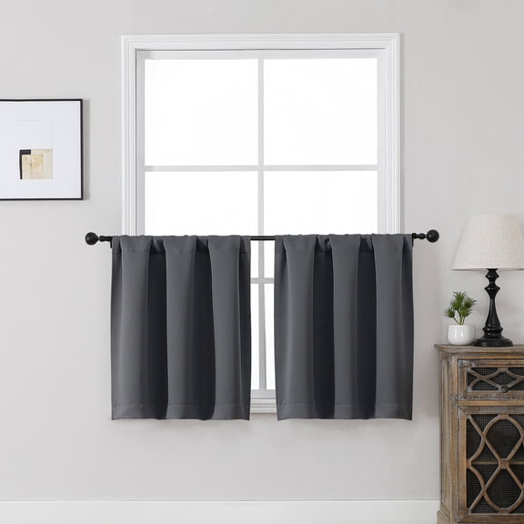 MKHILL Vela Charcoal Short Blackout Curtains 24 Inch 2 Panels, Room Darkening Thermal Insulated Rod Pocket Half Window Tier Curtains for Kitchen Sink Bathroom RV Camper, Each 30"W x 24"L
