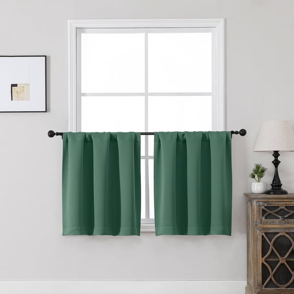 MKHILL Vela Ever Green Blackout Thermal Tier Curtains 2 Panels, 30"W x 24"L, Rod Pocket Room Darkening Energy Efficient Short Curtains for Kitchen Bathroom Cafe, Each 30"W x 24"L, Ever Green