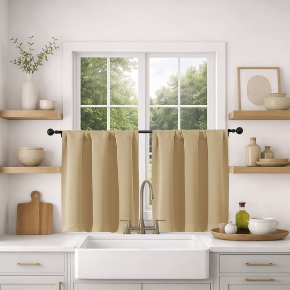 MKHILL Vela Gold Short Blackout Curtains 24 Inch Length 2 Panels, Room Darkening Thermal Insulated Rod Pocket Small Tier Curtains for Kitchen Bathroom Camper RV, Each 30"W x 24"L