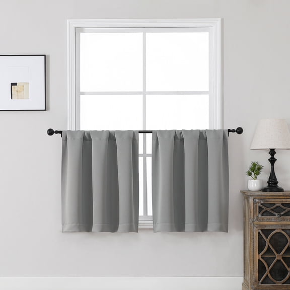 MKHILL Vela Grey Short Blackout Curtains 24 Inch 2 Panels Set, Room Darkening Rod Pocket Thermal Insulated Small Curtains for Kitchen Bathroom Cafe Small Window, Each 30"W x 24"L, Grey
