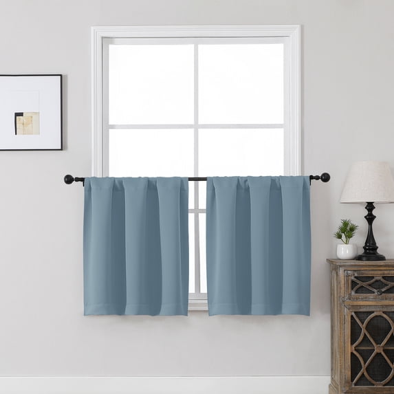 MKHILL Vela Mineral Short Blackout Curtains 24 Inch Length 2 Panels, Room Darkening Thermal Insulated Rod Pocket Small Tier Curtains for Kitchen Bathroom Camper RV, Each 30"W x 24"L, Mineral