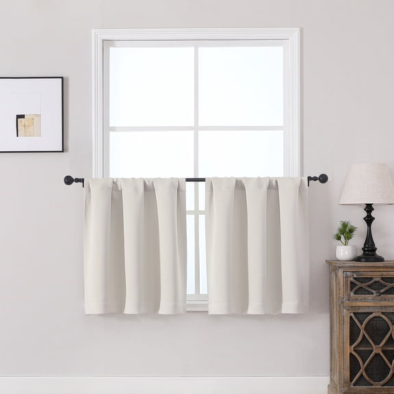 MKHILL Vela Natural Short Blackout Curtains 24 Inch Length 2 Panels, Thermal Insulated Rod Pocket Small Window Drapes for Kitchen Bathroom, Each 30"W x 24"L