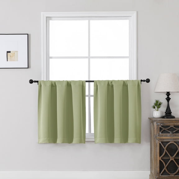 MKHILL Vela Sage Green Short Blackout Curtains 24 Inch 2 Panels Set, Room Darkening Rod Pocket Thermal Insulated Small Curtains for Kitchen Bathroom Cafe Small Window, Each 30"W x 24"L, Sage Green
