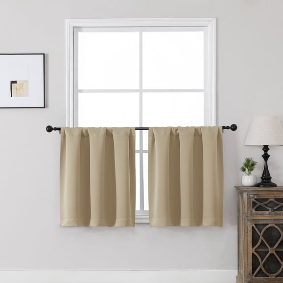 MKHILL Vela Taupe Blackout Tier Curtains 24 Inch Length 2 Panels, Thermal Insulated Room Darkening Rod Pocket Small Window Drapes for Kitchen Bathroom Cafe Camper, Each 30"W x 24"L
