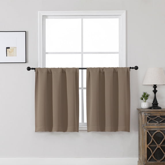 MKHILL Vela Barley Blackout Tier Curtains 30 Inch 2 Panels, Thermal Insulated Room Darkening Rod Pocket Cafe Curtains for Kitchen Sink Bathroom Small Window Camper, Each 30"W x 30"L