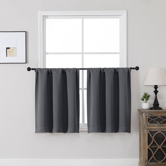 MKHILL Vela Charcoal Short Blackout Curtains 30 Inch 2 Panels, Room Darkening Thermal Insulated Rod Pocket Half Window Tier Curtains for Kitchen Sink Bathroom RV Camper, Each 30"W x 30"L