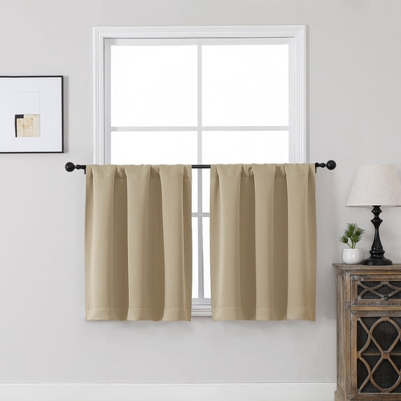 MKHILL Vela Gold Short Blackout Curtains 30 Inch Length 2 Panels, Room Darkening Thermal Insulated Rod Pocket Small Tier Curtains for Kitchen Bathroom Camper RV, Each 30"W x 30"L, Gold