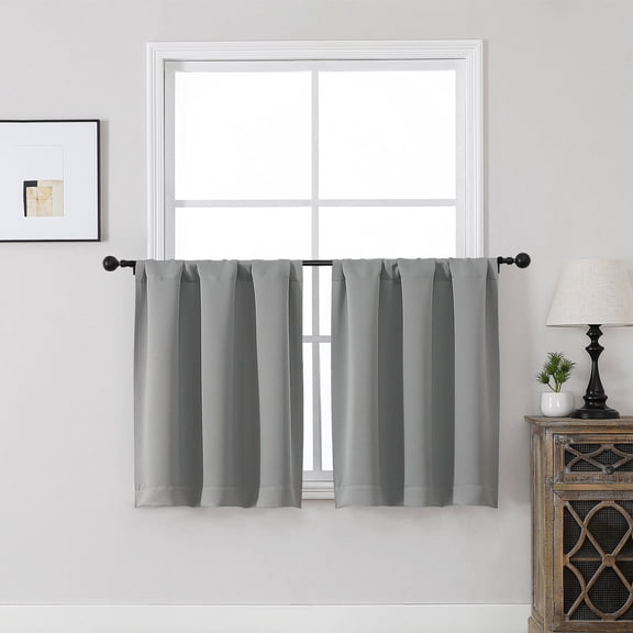 MKHILL Vela Grey Short Blackout Curtains 30 Inch 2 Panels Set, Room Darkening Rod Pocket Thermal Insulated Small Curtains for Kitchen Bathroom Cafe Small Window, Each 30"W x 30"L, Grey