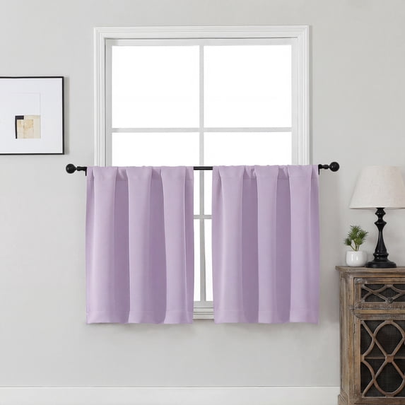 MKHILL Vela Lavender Blackout Tier Curtains 30 Inch Length 2 Panels, Thermal Insulated Room Darkening Rod Pocket Small Cafe Curtains for Kitchen Bathroom Camper RV, Each 30"W x 30"L