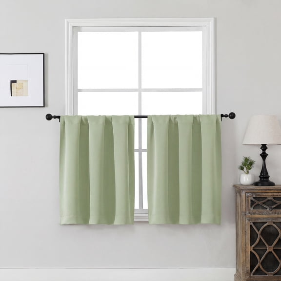 MKHILL Vela Blackout Tier Curtains 30 Inch 2 Panels, Light Green Thermal Insulated Room Darkening Rod Pocket Cafe Curtains for Kitchen Sink Bathroom Small Window Camper, Each 30"W x 30"L