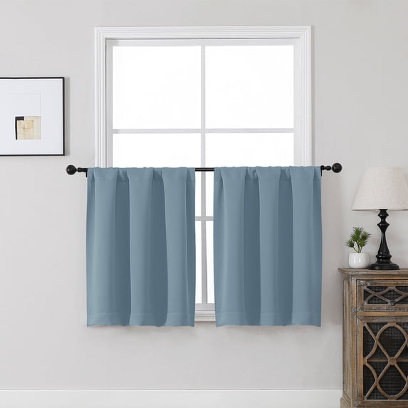MKHILL Vela Mineral Short Blackout Curtains 30 Inch Length 2 Panels, Room Darkening Thermal Insulated Rod Pocket Small Tier Curtains for Kitchen Bathroom Camper RV, Each 30"W x 30"L, Mineral