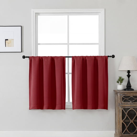MKHILL Vela Red Short Blackout Curtains 30 Inch Length 2 Panels, Thermal Insulated Rod Pocket Small Window Drapes for Kitchen Bathroom, Each 30"W x 30"L