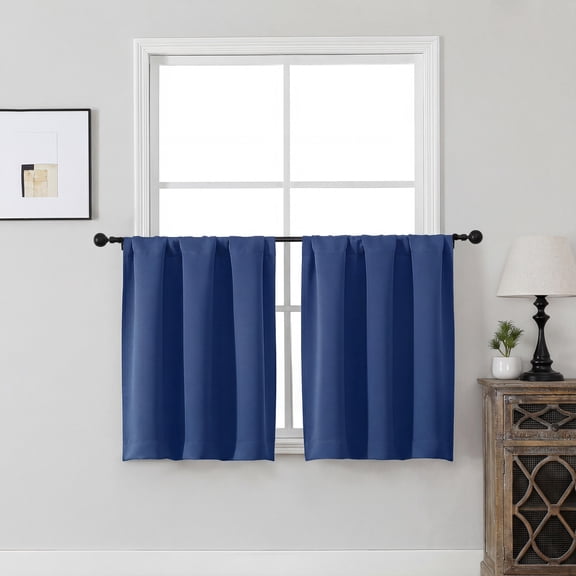 MKHILL Vela Royal Blue Short Blackout Curtains 30 Inch Length 2 Panels, Room Darkening Thermal Insulated Rod Pocket Small Tier Curtains for Kitchen Bathroom Camper RV, Each 30"W x 30"L, Royal Blue