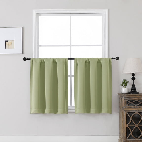 MKHILL Vela Sage Green Short Blackout Curtains 30 Inch 2 Panels Set, Room Darkening Rod Pocket Thermal Insulated Small Curtains for Kitchen Bathroom Cafe Small Window, Each 30"W x 30"L, Sage Green