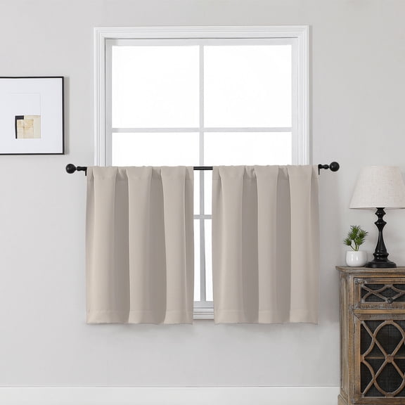 MKHILL Vela Stone Short Blackout Curtains 30 Inch Length 2 Panels, Rod Pocket Room Darkening Thermal Short Window Drapes for Kitchen Bathroom, Each 30"W x 30"L