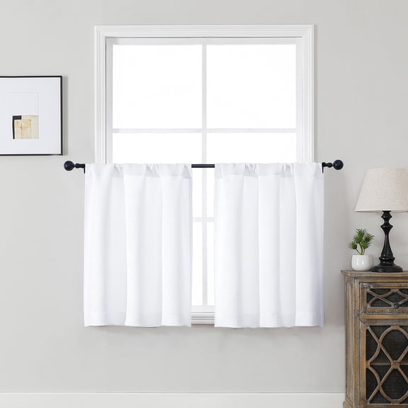 MKHILL Vela Pure White Blackout Tier Curtains 30 Inch Length 2 Panels, Thermal Insulated Room Darkening Rod Pocket Small Cafe Curtains for Kitchen Bathroom Camper RV, Each 30"W x 30"L