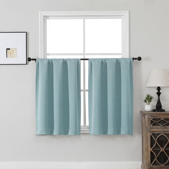 MKHILL Vela Aqua Short Blackout Curtains 36 Inch 2 Panels, Room Darkening Thermal Insulated Rod Pocket Half Window Tier Curtains for Kitchen Sink Bathroom RV Camper, Each 30"W x 36"L