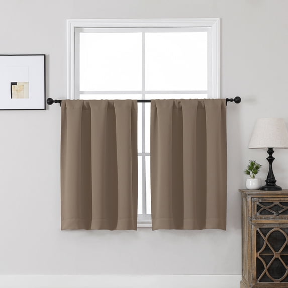 MKHILL Vela Barley Blackout Tier Curtains 36 Inch 2 Panels, Thermal Insulated Room Darkening Rod Pocket Cafe Curtains for Kitchen Sink Bathroom Small Window Camper, Each 30"W x 36"L