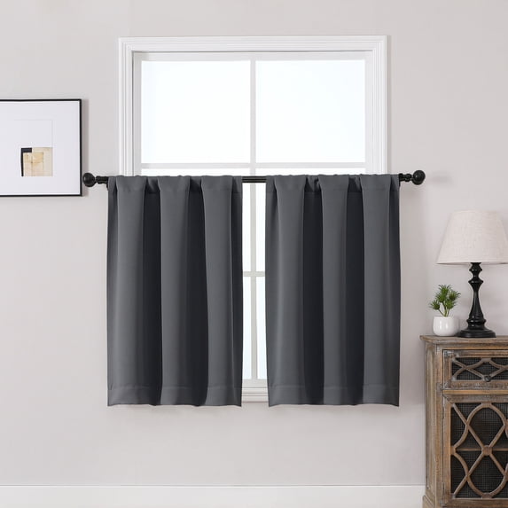 MKHILL Vela Charcoal Short Blackout Curtains 36 Inch 2 Panels, Room Darkening Thermal Insulated Rod Pocket Half Window Tier Curtains for Kitchen Sink Bathroom RV Camper, Each 30"W x 36"L