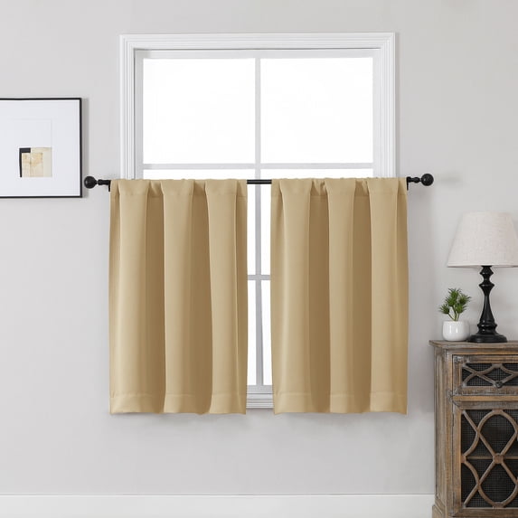MKHILL Vela Gold Short Blackout Curtains 36 Inch Length 2 Panels, Room Darkening Thermal Insulated Rod Pocket Small Tier Curtains for Kitchen Bathroom Camper RV, Each 30"W x 36"L, Gold