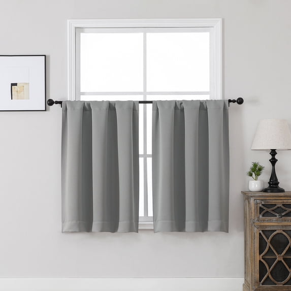 MKHILL Vela Grey Short Blackout Curtains 36 Inch 2 Panels Set, Room Darkening Rod Pocket Thermal Insulated Small Curtains for Kitchen Bathroom Cafe Small Window, Each 30"W x 36"L, Grey